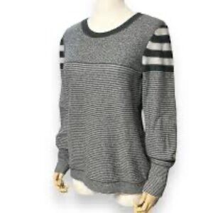 Aqua Cashmere Mixed Stripes Crewneck Sweater Navy Gray Lightweight-Large